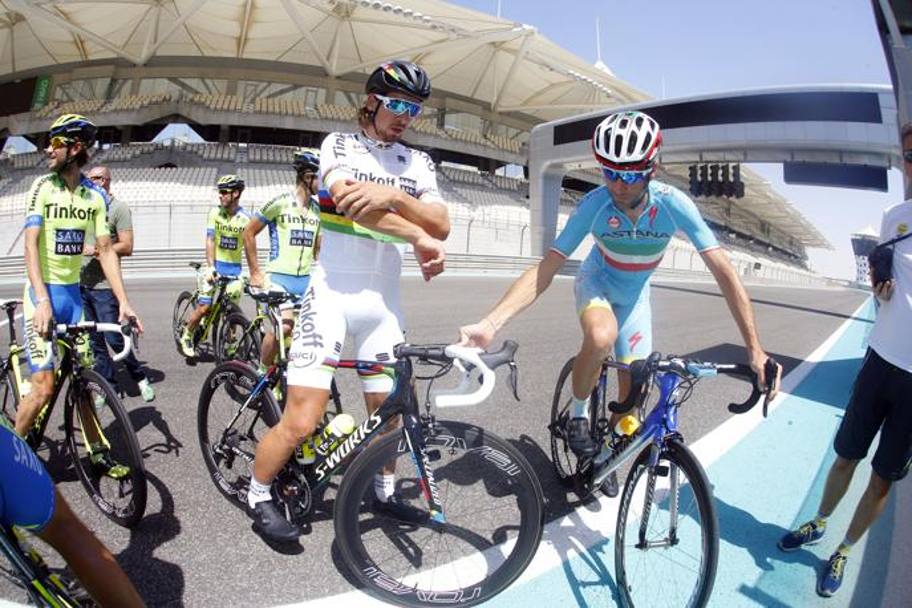 Giornata di allenamenti prima del via dell&#39;Abu Dhabi Tour che si svolge nell&#39;emirato dal 8 al 11 ottobre. Sagan e Nibali sul circuito di Yas Marina. Bettini